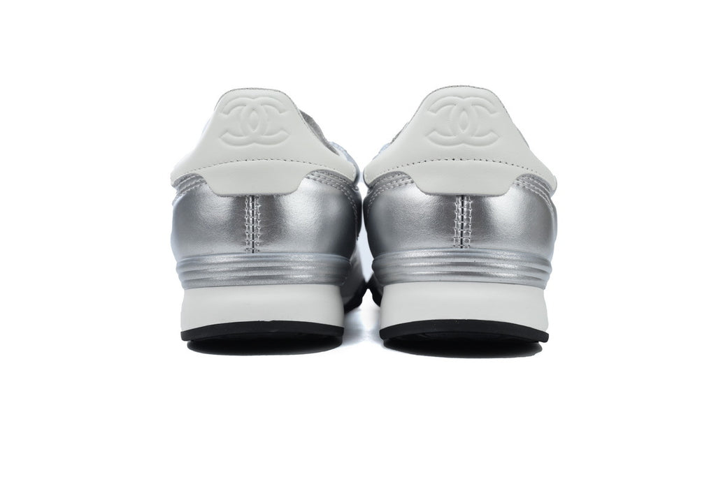 Chanel Silver Quilted Leather Sneakers