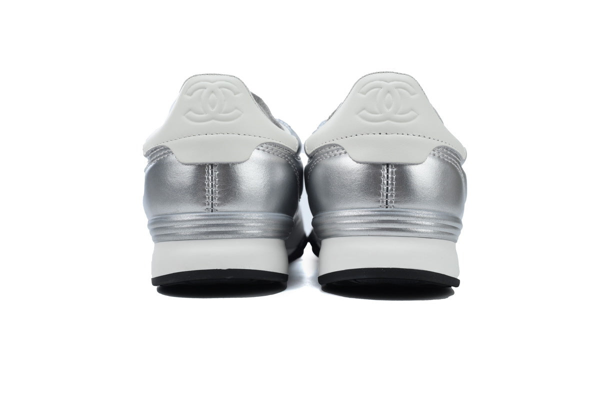 Chanel Silver Quilted Leather Sneakers