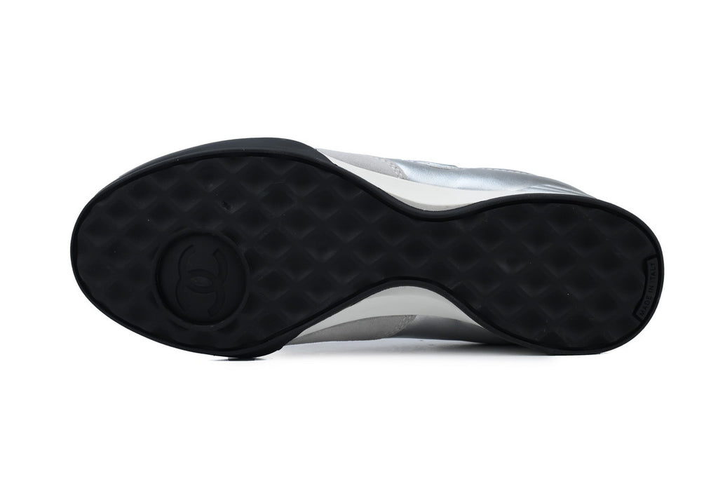 Chanel Silver Quilted Leather Sneakers