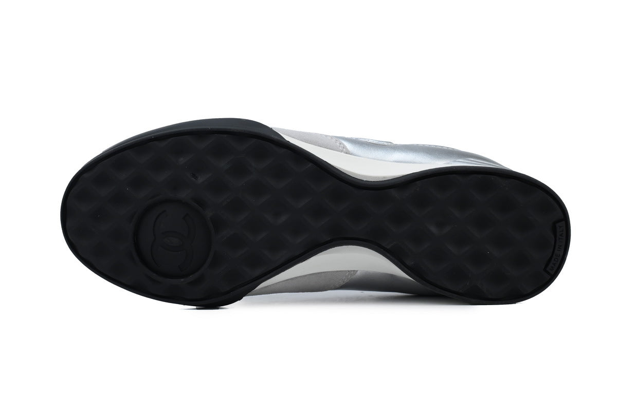Chanel Silver Quilted Leather Sneakers