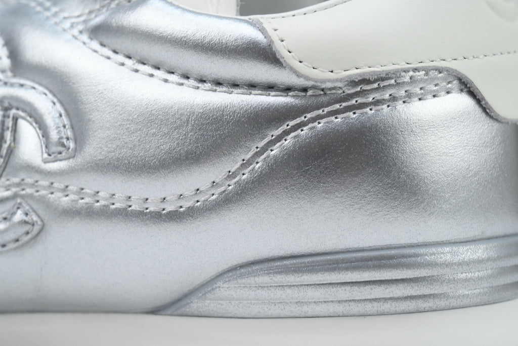 Chanel Silver Quilted Leather Sneakers