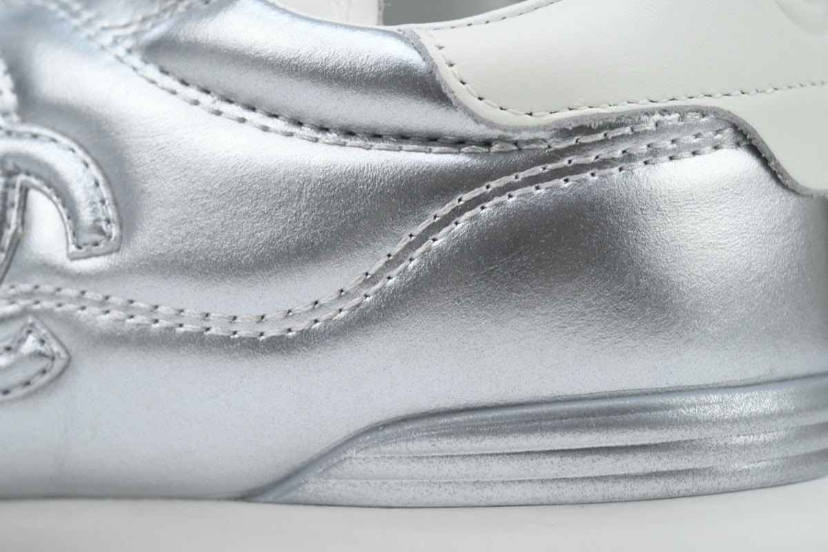 Chanel Silver Quilted Leather Sneakers