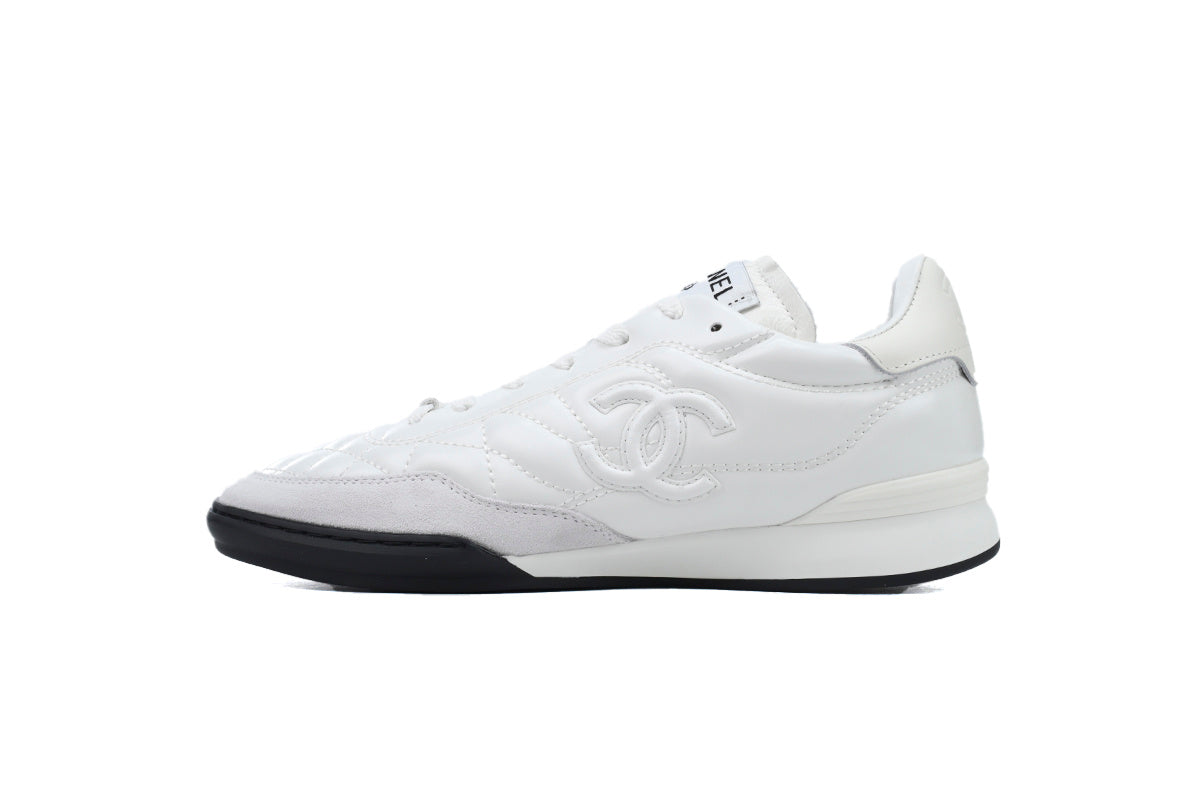 Chanel White Quilted Leather & Suede Sneakers