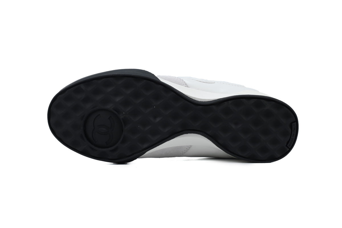 Chanel White Quilted Leather & Suede Sneakers