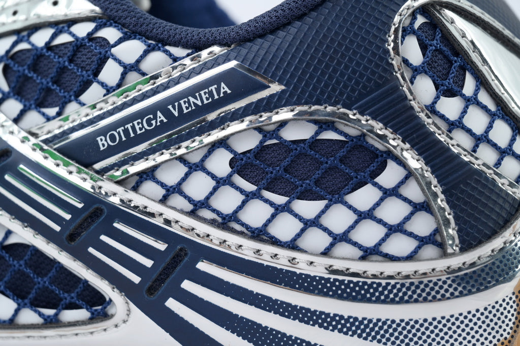 Bottega Veneta Orbit Deep Blue Silver Mesh Sneakers