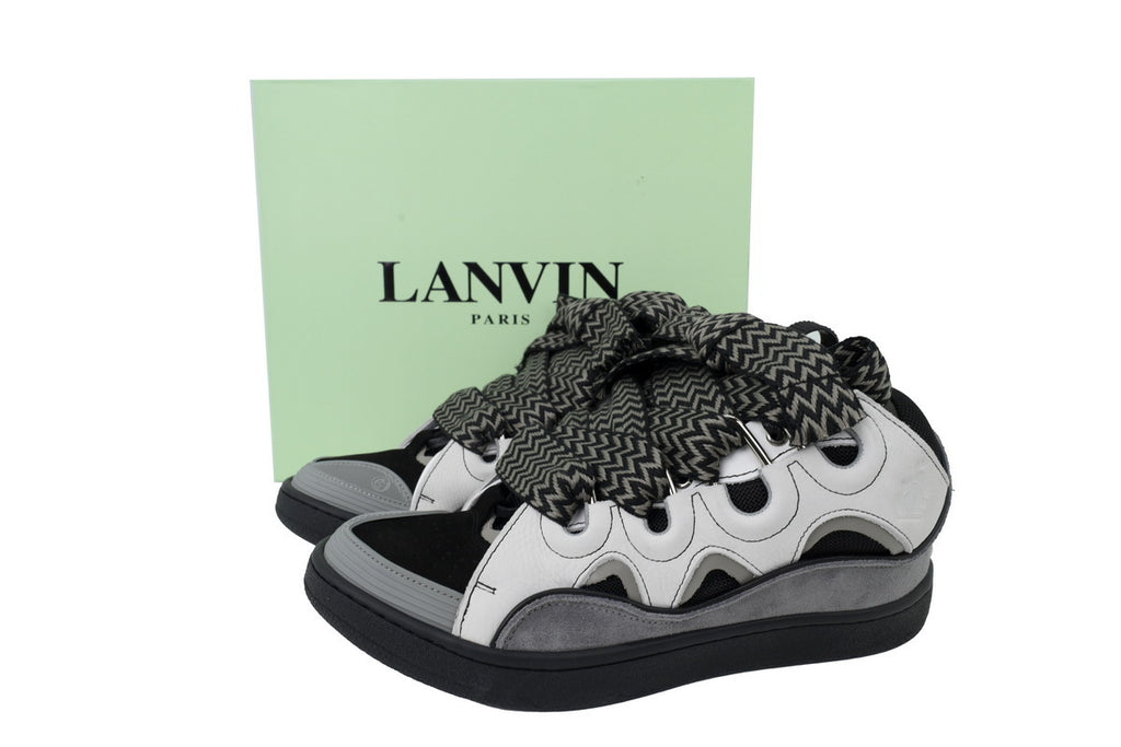 LANVIN Curb Leather Sneakers – Grey/White Contrast