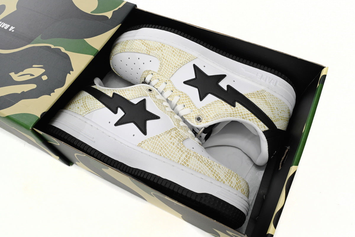 A BATHING APE BAPE STA Low White Snake-Skin Pattern