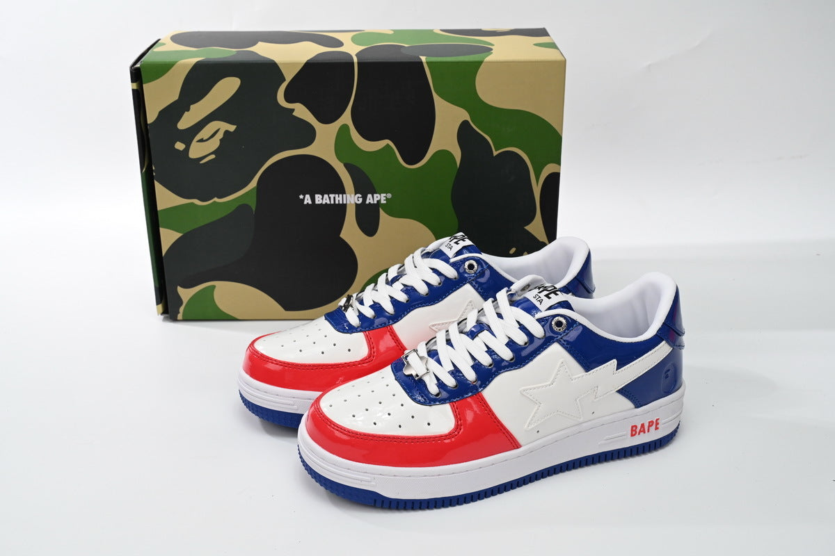 A BATHING APE BAPE STA Low White, Red & Blue Men's Sneakers