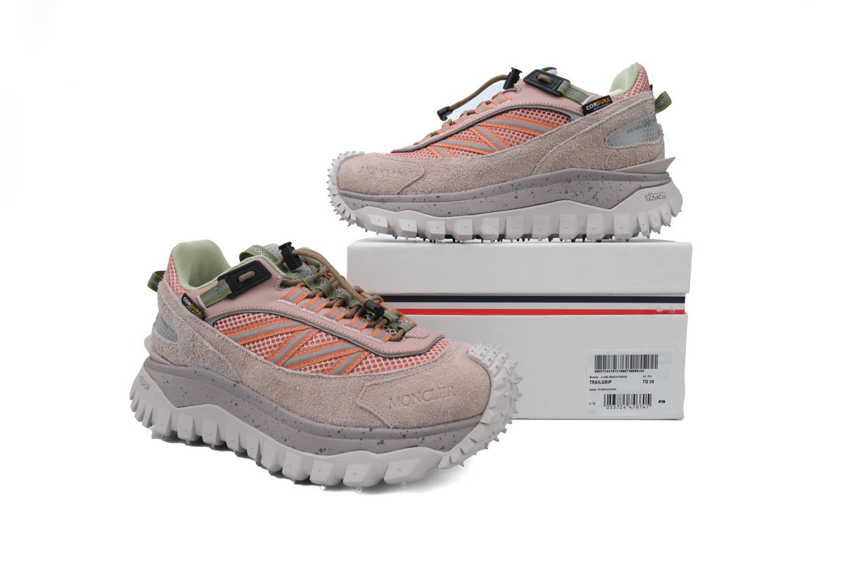 Moncler Trailgrip Light Gray Pink Suede Mesh Sneakers