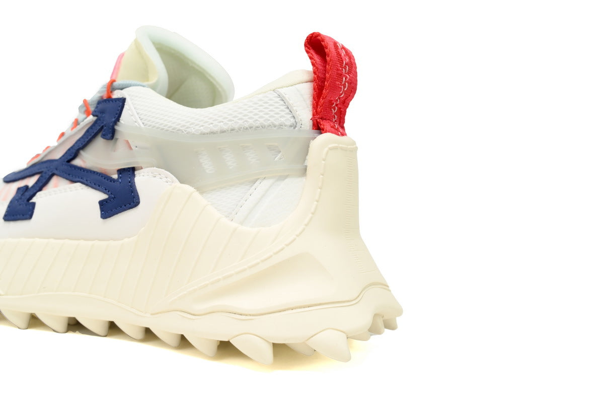 Off-White White Navy Mixed-Material Low-Top Sneakers