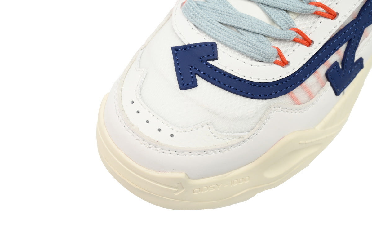 Off-White White Navy Mixed-Material Low-Top Sneakers