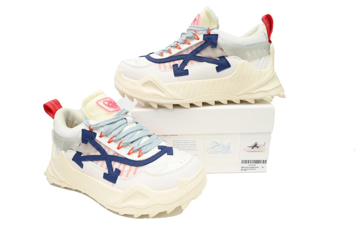 Off-White White Navy Mixed-Material Low-Top Sneakers