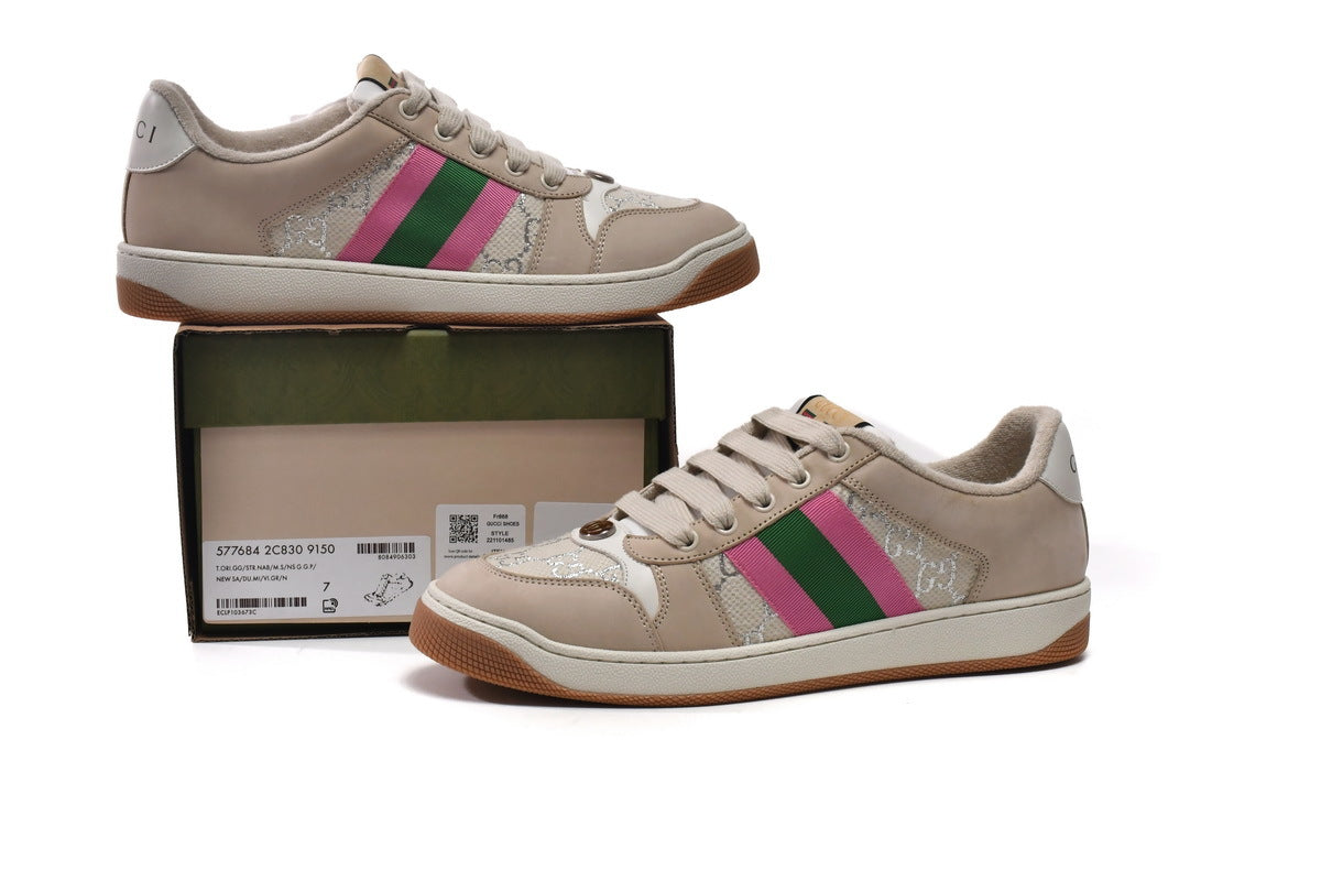 Gucci Screener White Gold Silver Sneakers