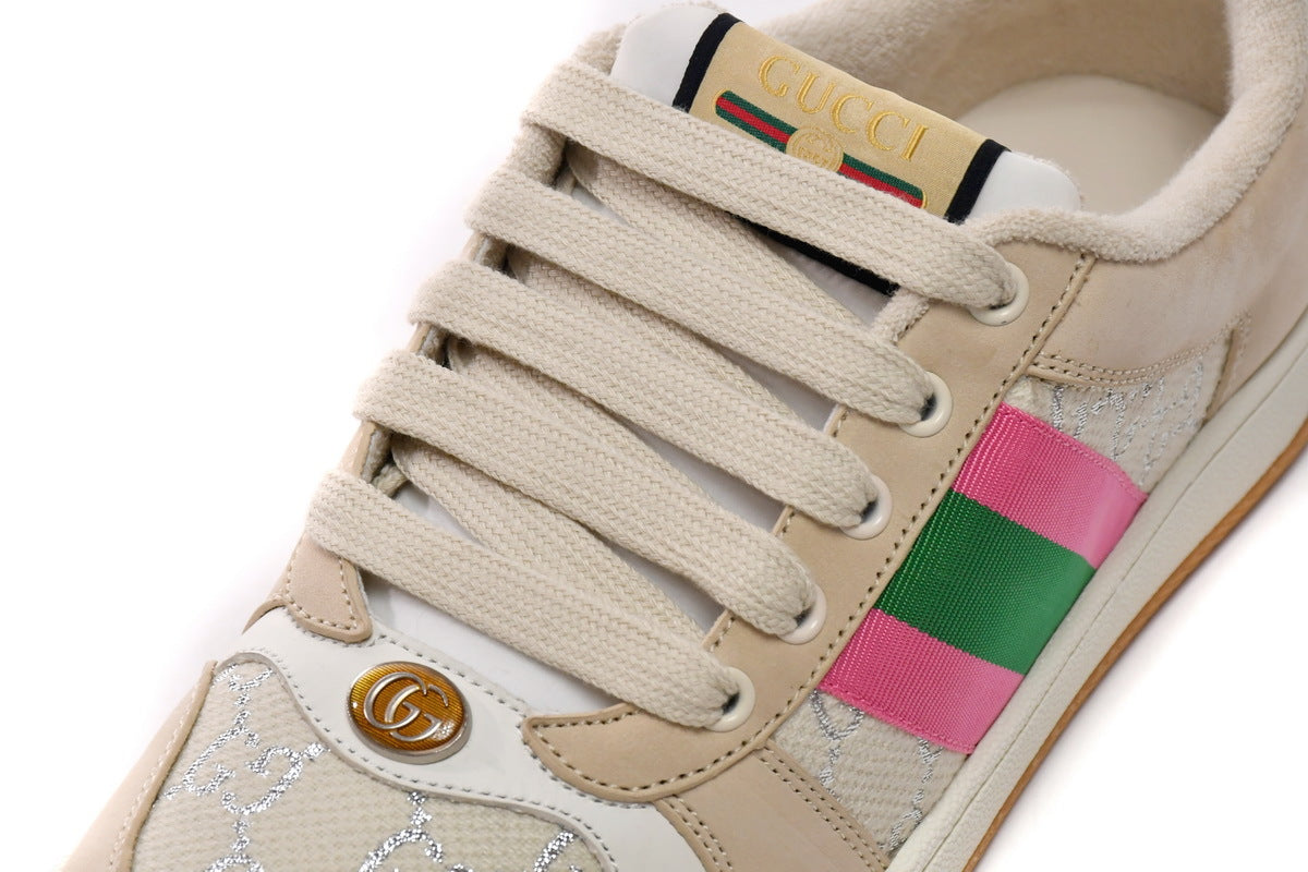 Gucci Screener White Gold Silver Sneakers