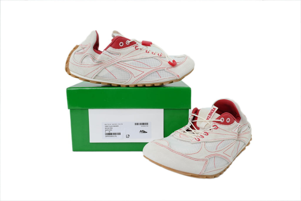 Bottega Veneta Orbit Flash Sneakers – Alabaster/Cardinal