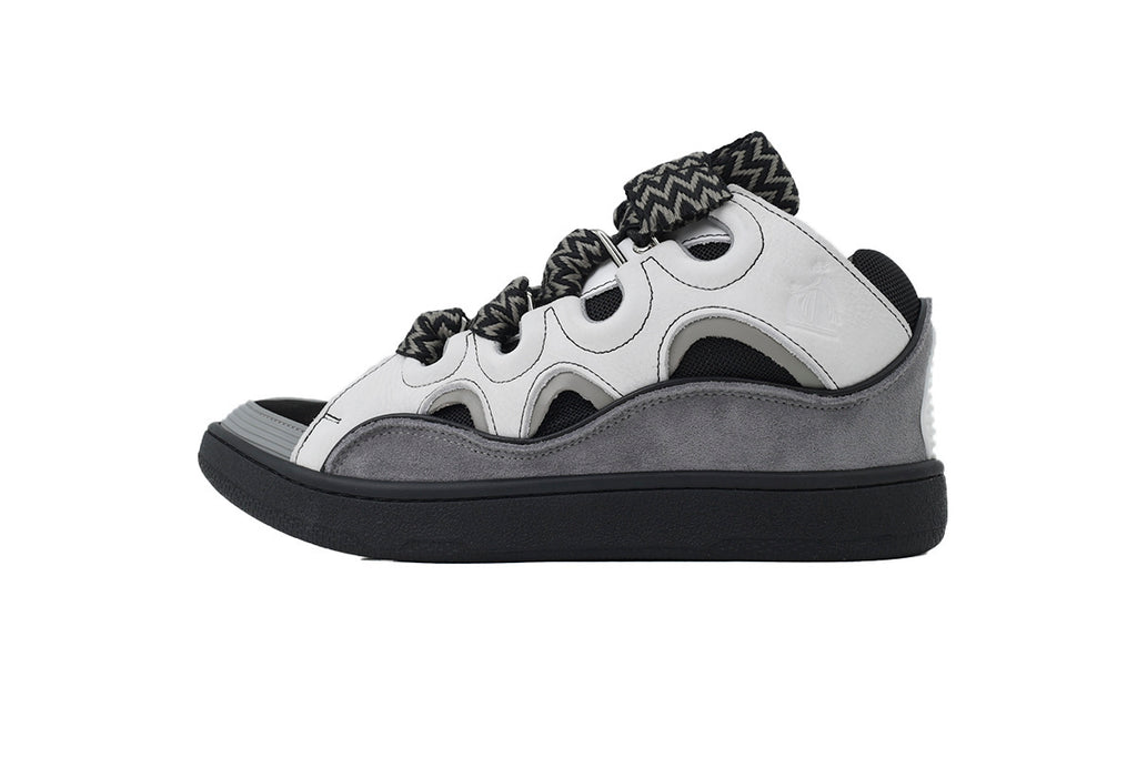 LANVIN Curb Leather Sneakers – Grey/White Contrast