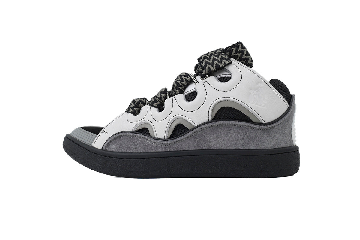 LANVIN Curb Leather Sneakers – Grey/White Contrast