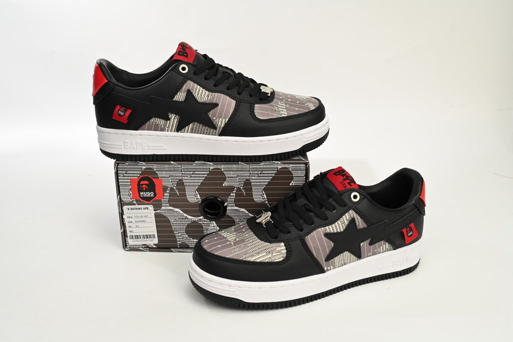 A BATHING APE BAPE STA Low Black and Red Co-Branding Sneakers