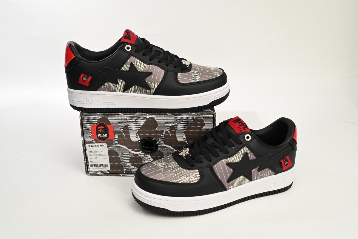 A BATHING APE BAPE STA Low Black and Red Co-Branding Sneakers