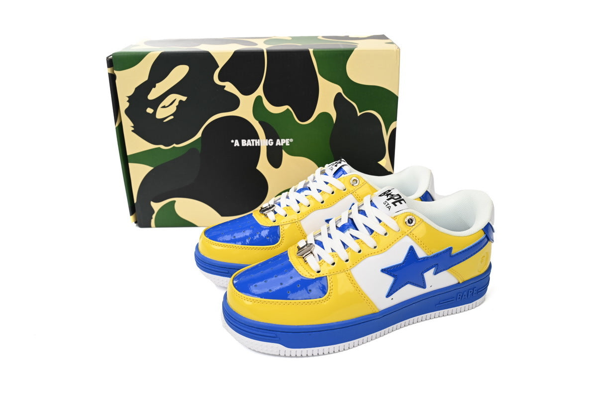 A BATHING APE BAPE STA Low White, Royal Blue & Yellow Men's Sneakers