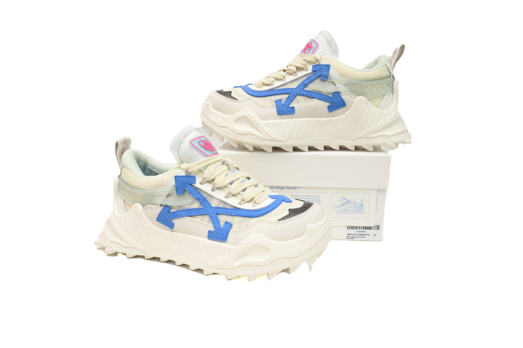 Off-White Ivory Blue Mixed-Material Low-Top Sneakers