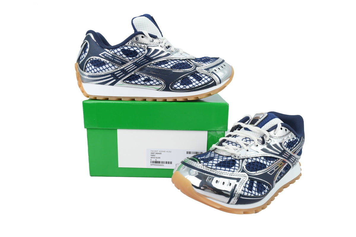 Bottega Veneta Orbit Deep Blue Silver Mesh Sneakers