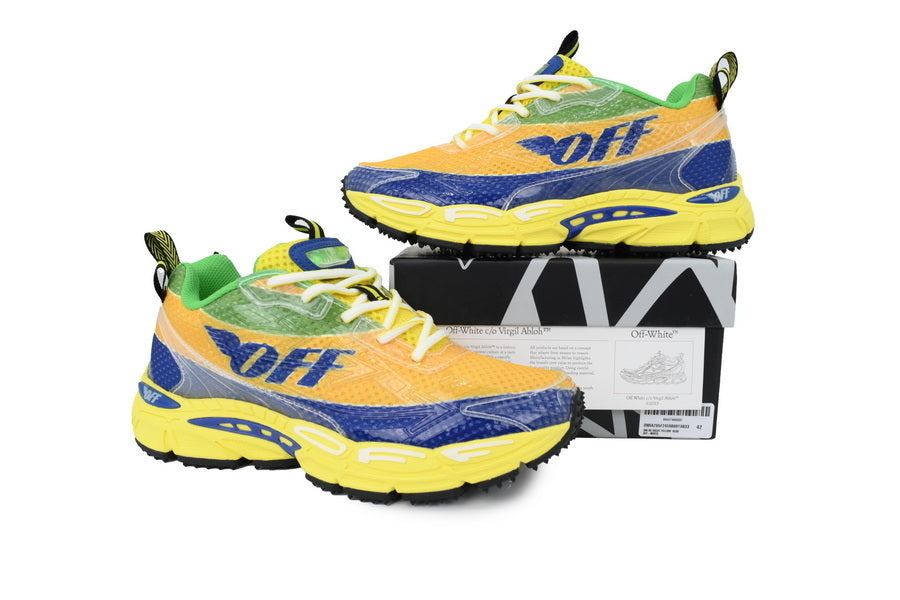 Off-White Be Right Back Formula 1 Yellow Blue Sneakers