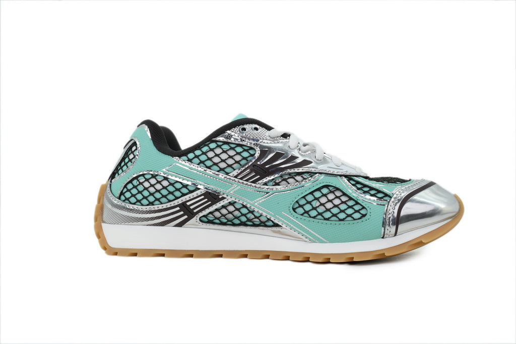 Bottega Veneta Orbit Green Oasis Silver Mesh Sneakers