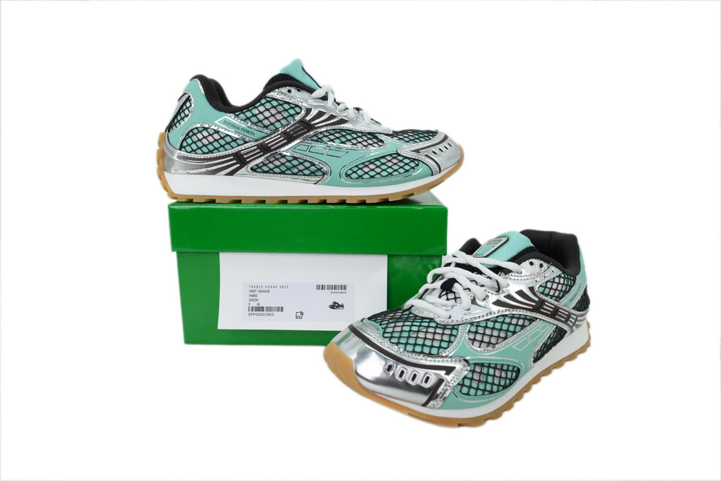 Bottega Veneta Orbit Green Oasis Silver Mesh Sneakers