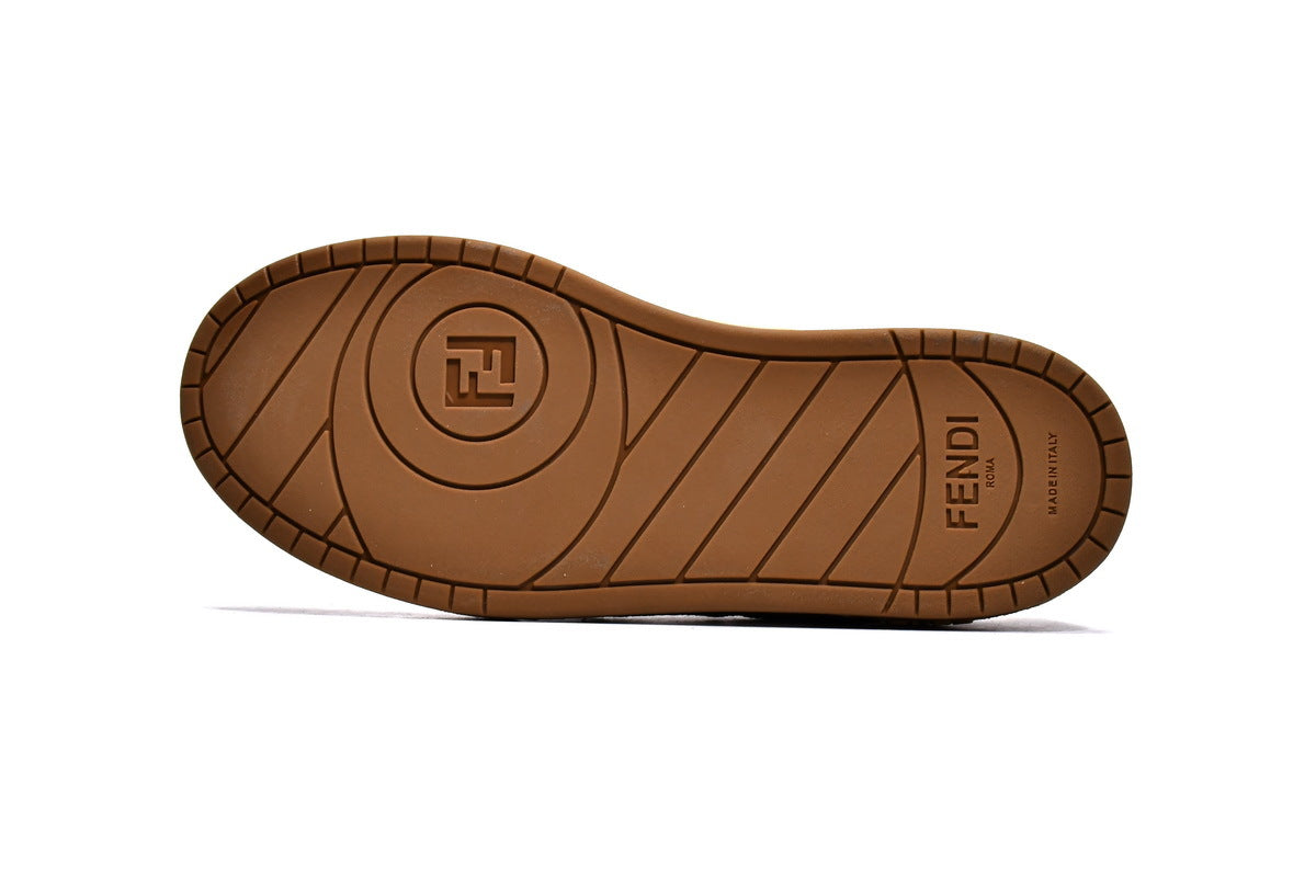 FENDI Match Beige Leather Suede Sneakers
