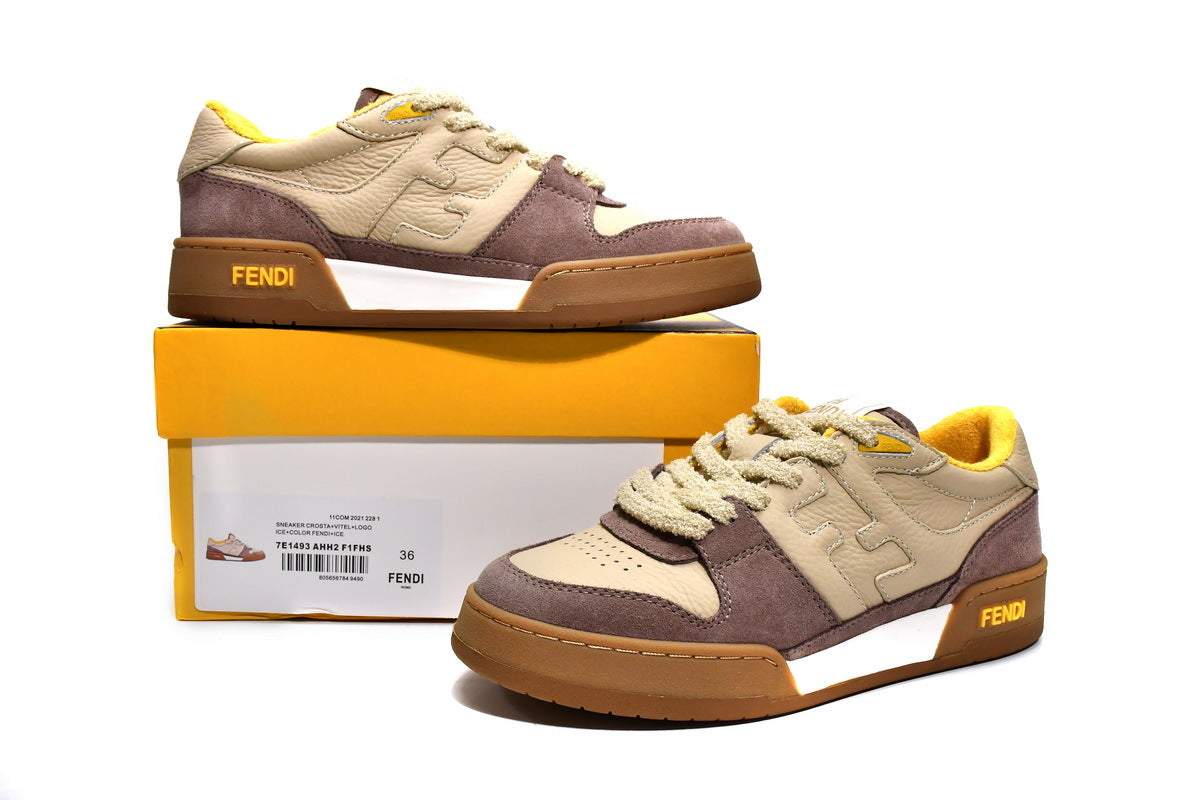 FENDI Match Beige Leather Suede Sneakers