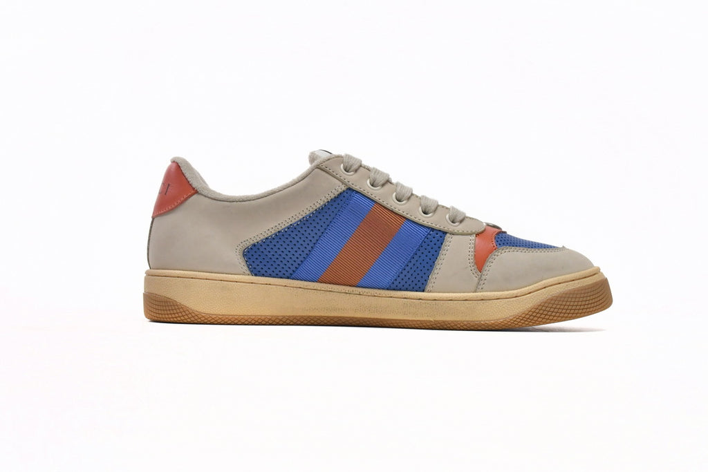 Gucci Screener Blue Perforated Leather Sneakers