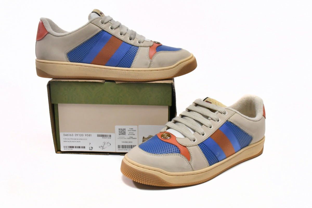 Gucci Screener Blue Perforated Leather Sneakers