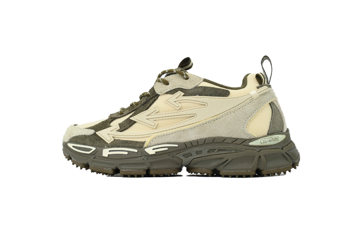 Off-White Be Right Back Forest Green Beige Suede Sneakers