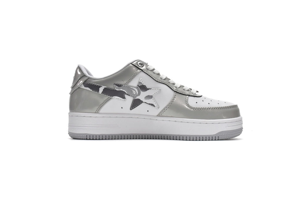 A BATHING APE BAPE STA Low White Grey Mirror Surface Sneakers