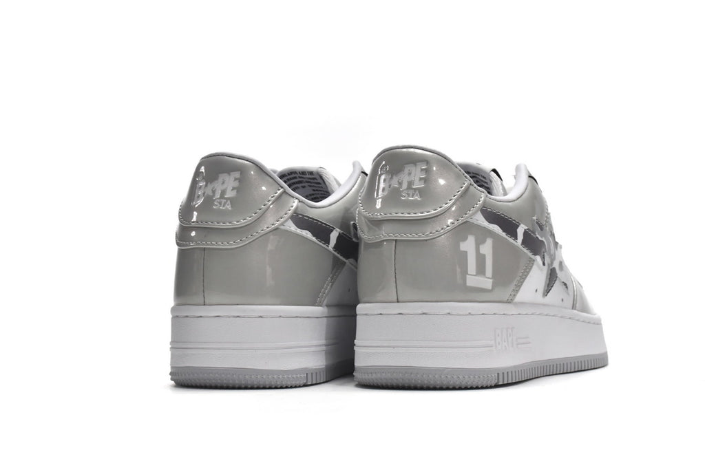 A BATHING APE BAPE STA Low White Grey Mirror Surface