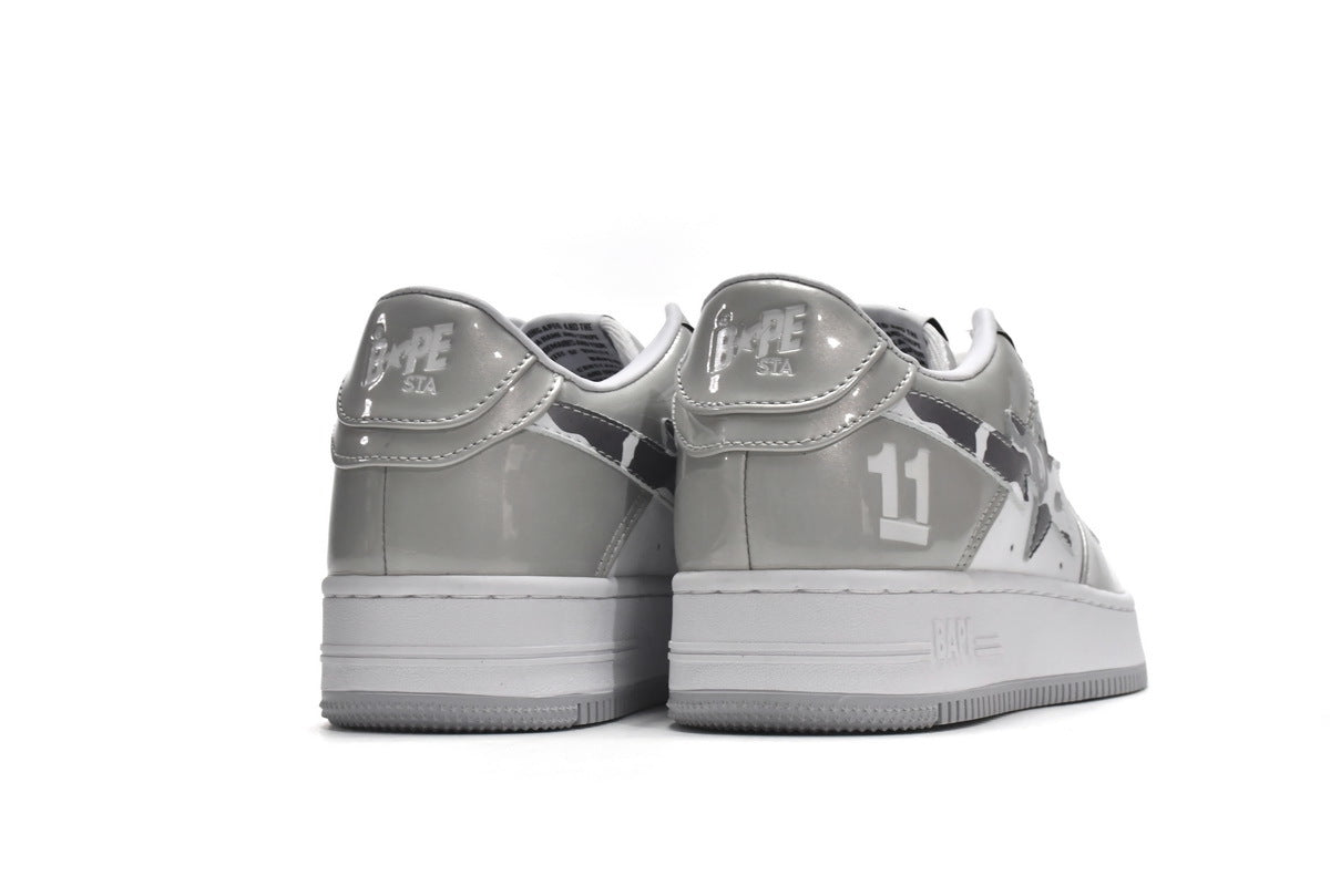 A BATHING APE BAPE STA Low White Grey Mirror Surface