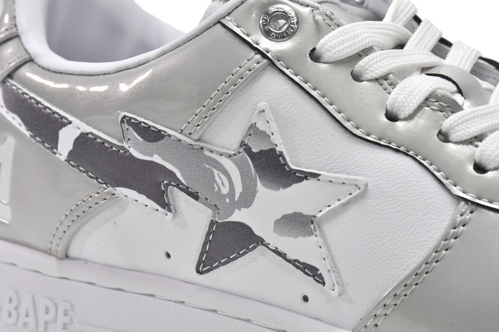 A BATHING APE BAPE STA Low White Grey Mirror Surface Sneakers