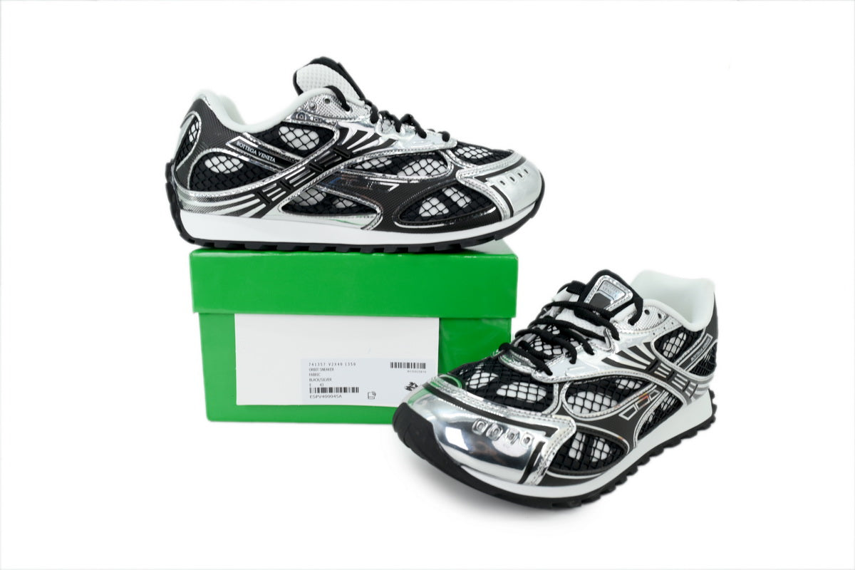 Bottega Veneta Orbit Black Silver Mesh Sneakers