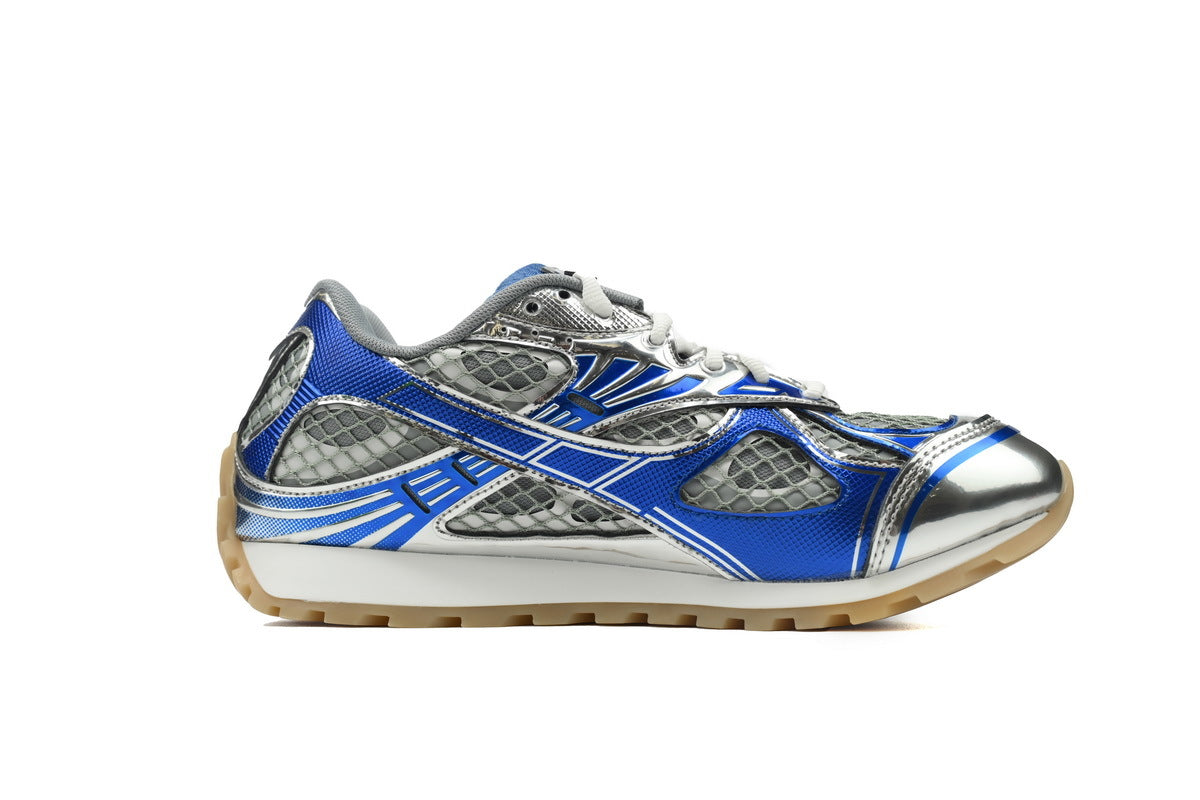 Bottega Veneta Orbit Sneakers – Metallic Blue/Silver