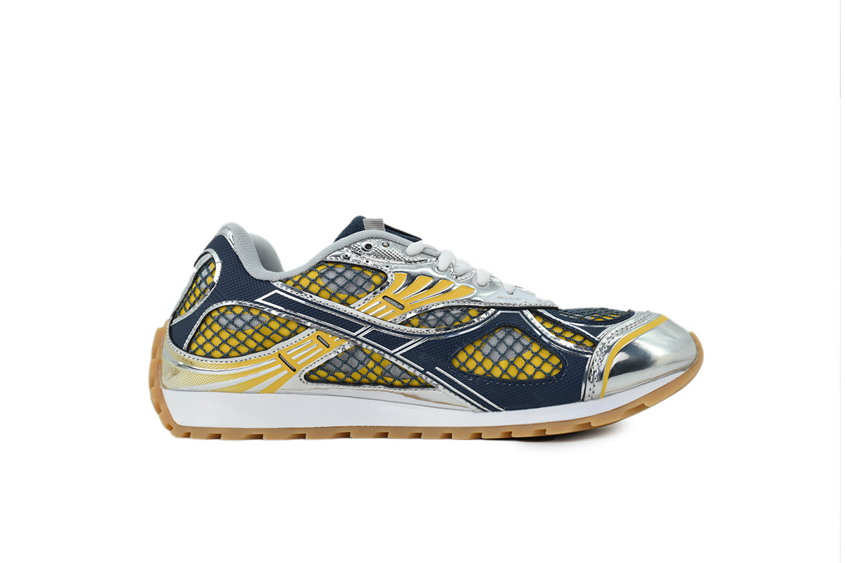 Bottega Veneta Orbit Taxi Yellow Silver Mesh Sneakers