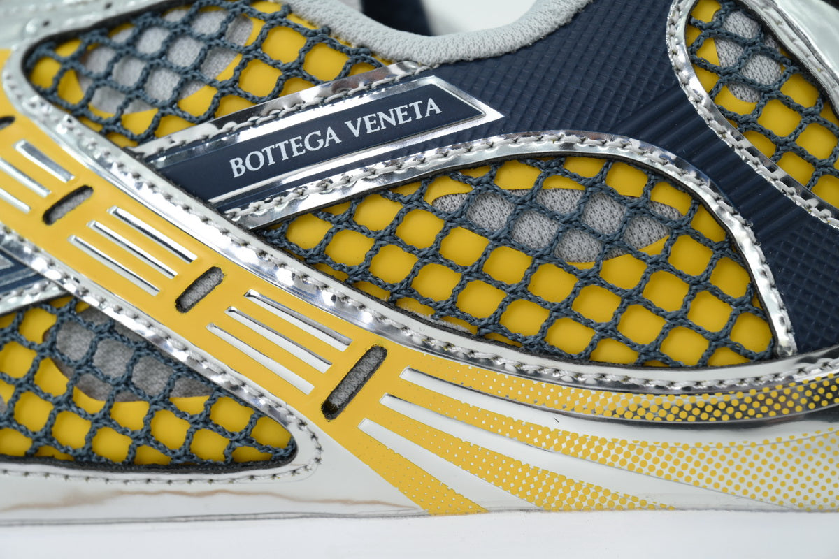 Bottega Veneta Orbit Taxi Yellow Silver Mesh Sneakers