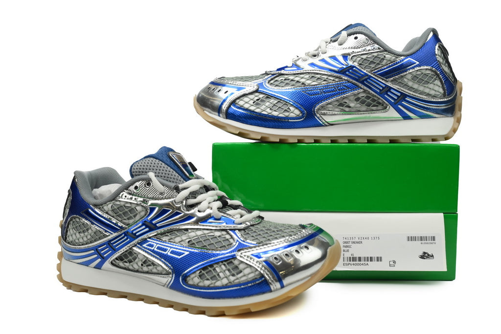 Bottega Veneta Orbit Sneakers – Metallic Blue/Silver