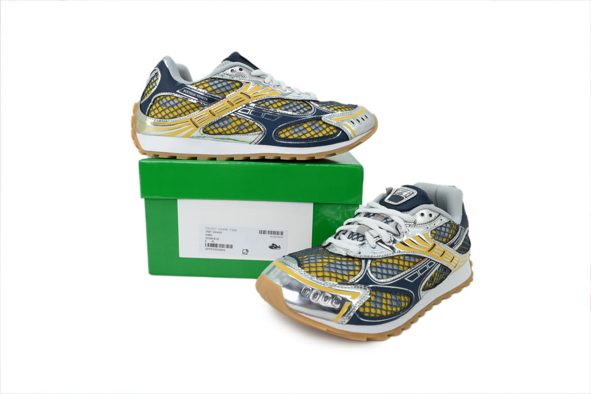 Bottega Veneta Orbit Taxi Yellow Silver Mesh Sneakers