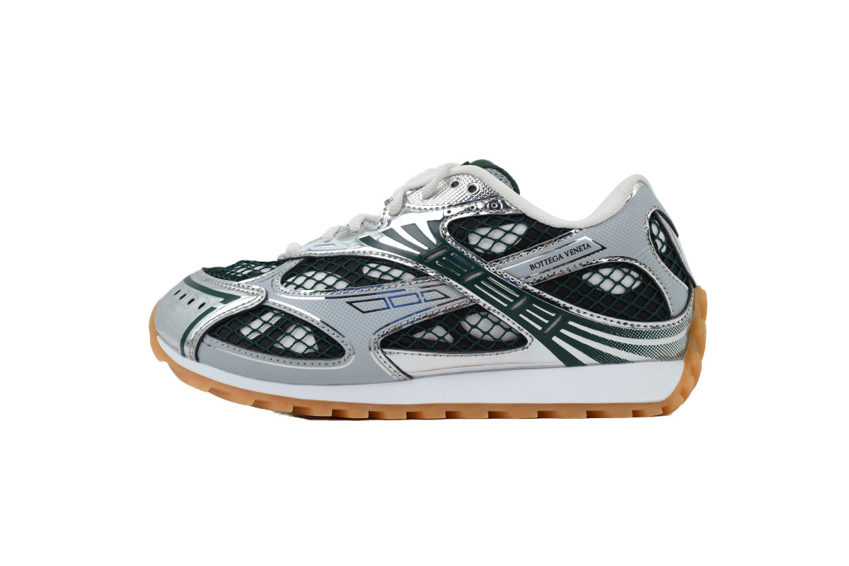Bottega Veneta Orbit Dark Green Silver Mesh Sneakers