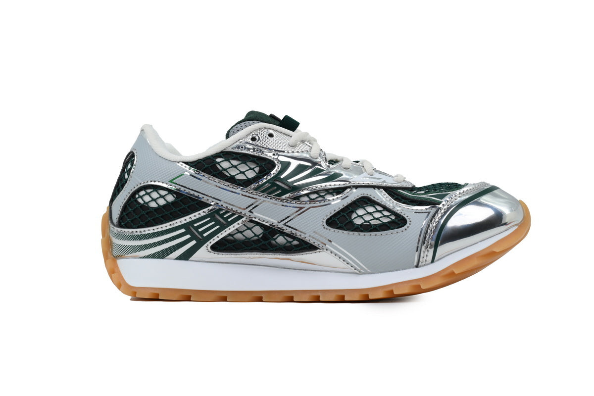 Bottega Veneta Orbit Dark Green Silver Mesh Sneakers