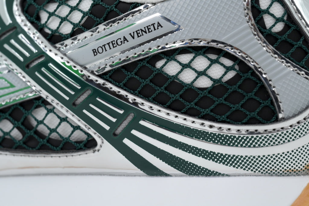 Bottega Veneta Orbit Dark Green Silver Mesh Sneakers