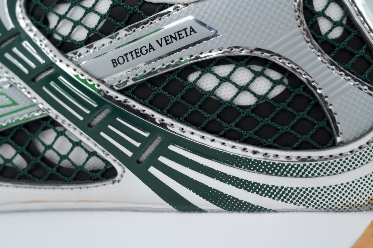 Bottega Veneta Orbit Dark Green Silver Mesh Sneakers
