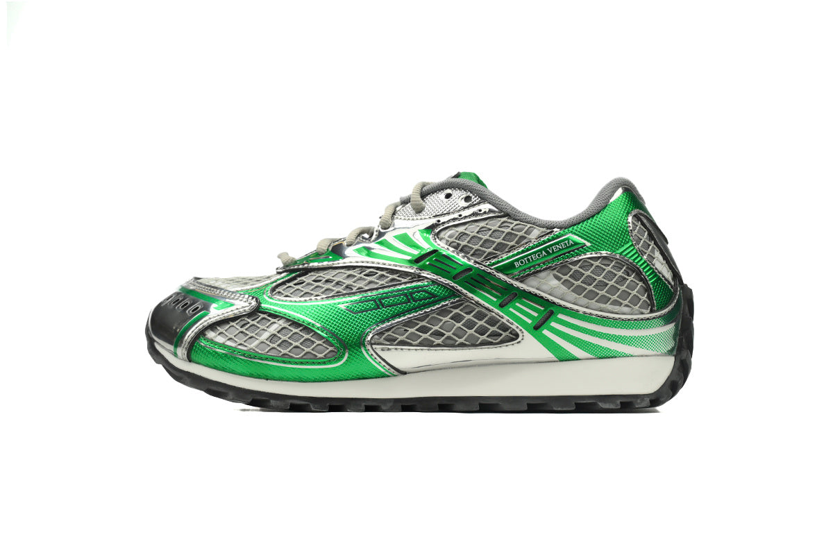 Bottega Veneta Orbit Sneakers – Green/Silver Metallic