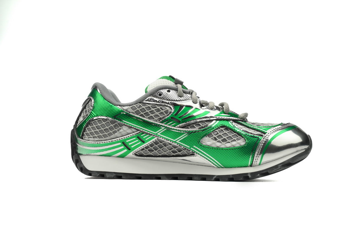 Bottega Veneta Orbit Sneakers – Green/Silver Metallic